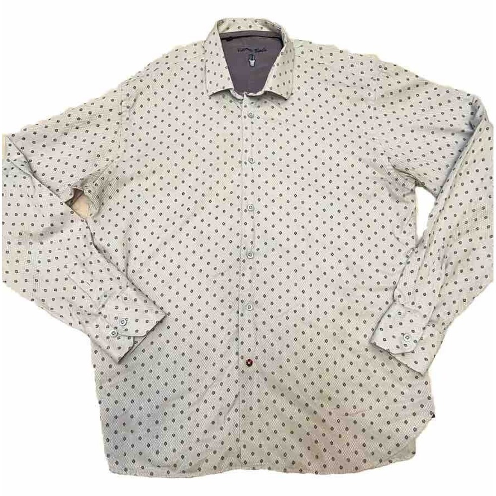 Luchiano Visconti Black Men's XL Lt Blue Navy Abstract Button Long Sleeve Shirt